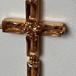 Champagne color cross necklace/ gold tone chain/ NEW without tags